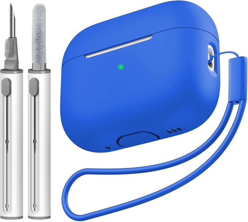 Tandoler حافظة متوافقة مع Airpods Pro 2، غلاف سيليكون ناعم واقي مع مجموعة تنظيف وحبل حمل متوافق مع AirPod Pro الجيل الثاني، LED أمامي مرئي - أزرق - Image 1
